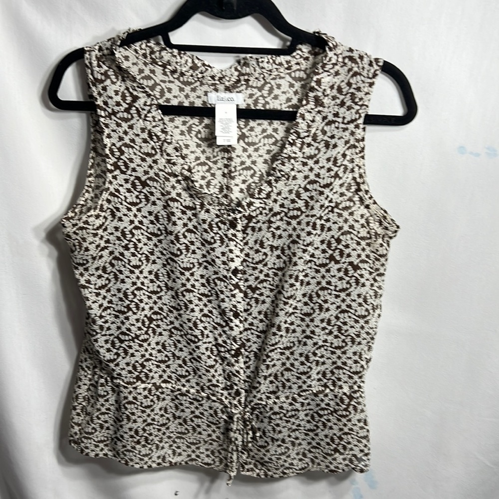 Liz & Co. blouse/w/ruffles, buttons, drawstring waist, thin strap cami built in